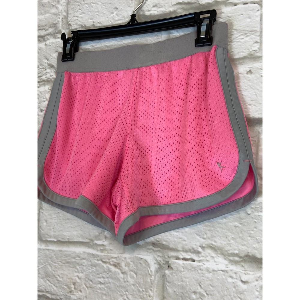 DANSKIN NOW SHORTS Size SMALL Bright Pink with Gray trim Wide Leg Elastic Waist